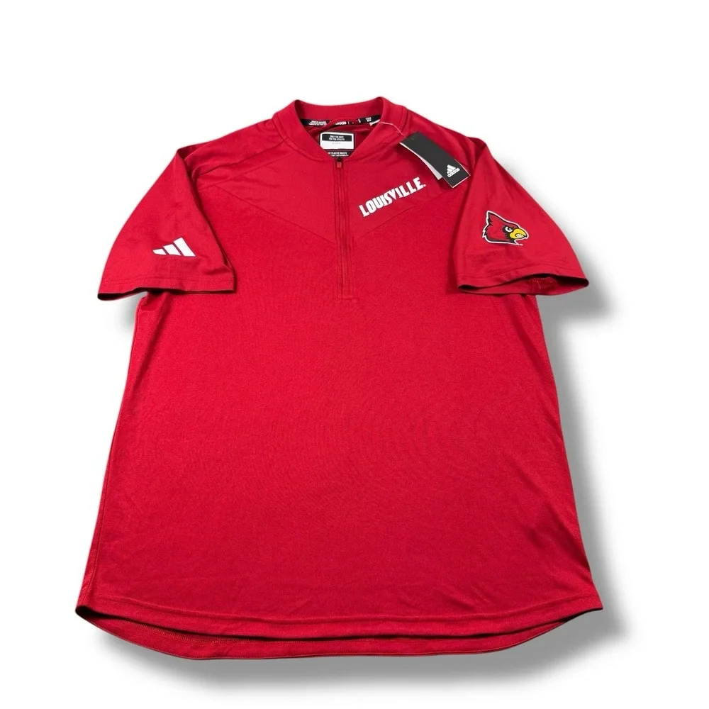 NWT Adidas Louisville Cardinals S/S Coaches 1/4 Zip Sideline Polo Shirt Mens M